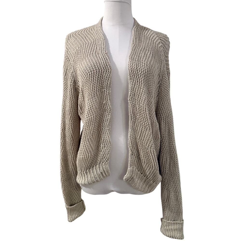 Banana Republic Beige 100% Italian Linen Open Front Knit Cardigan Sweater XL